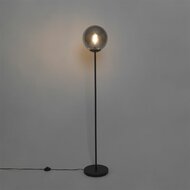 Art deco vloerlamp zwart met glas smoke - Pallon