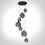 Art deco hanglamp zwart met smoke glas rond 7-lichts