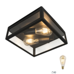 Industriele plafondlamp - vierkant - zwart - IP23 - met glas, incl. led lampen Industriele plafondlamp - vierkant - zwart - IP23 - met glas, incl. led lampen