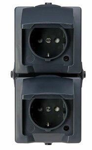 Wandcontactdoos IP44 dubbelvoudig-Antraciet-opbouw-verticaal Wandcontactdoos IP44 dubbelvoudig-Antraciet-opbouw-verticaal